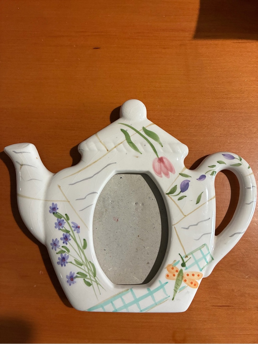 Floral Teapot Picture Frame - White Ceramic Home Art Free with a Lily Pulitzer